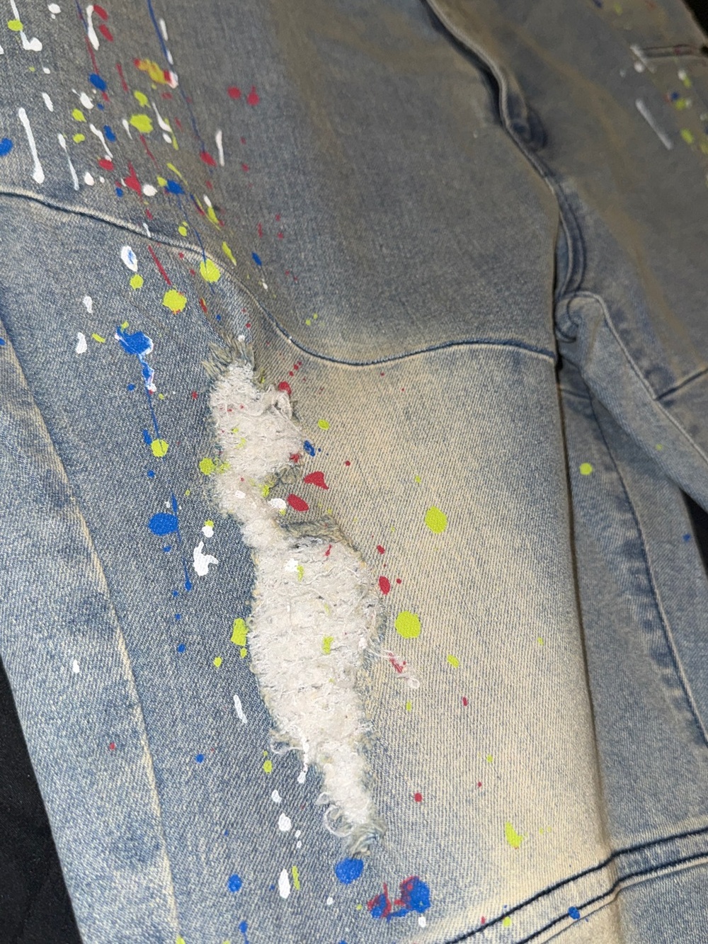 Ministry Of Fashion Light Blue Slim Straight Jeans w/ Paint-Splatter Distressed